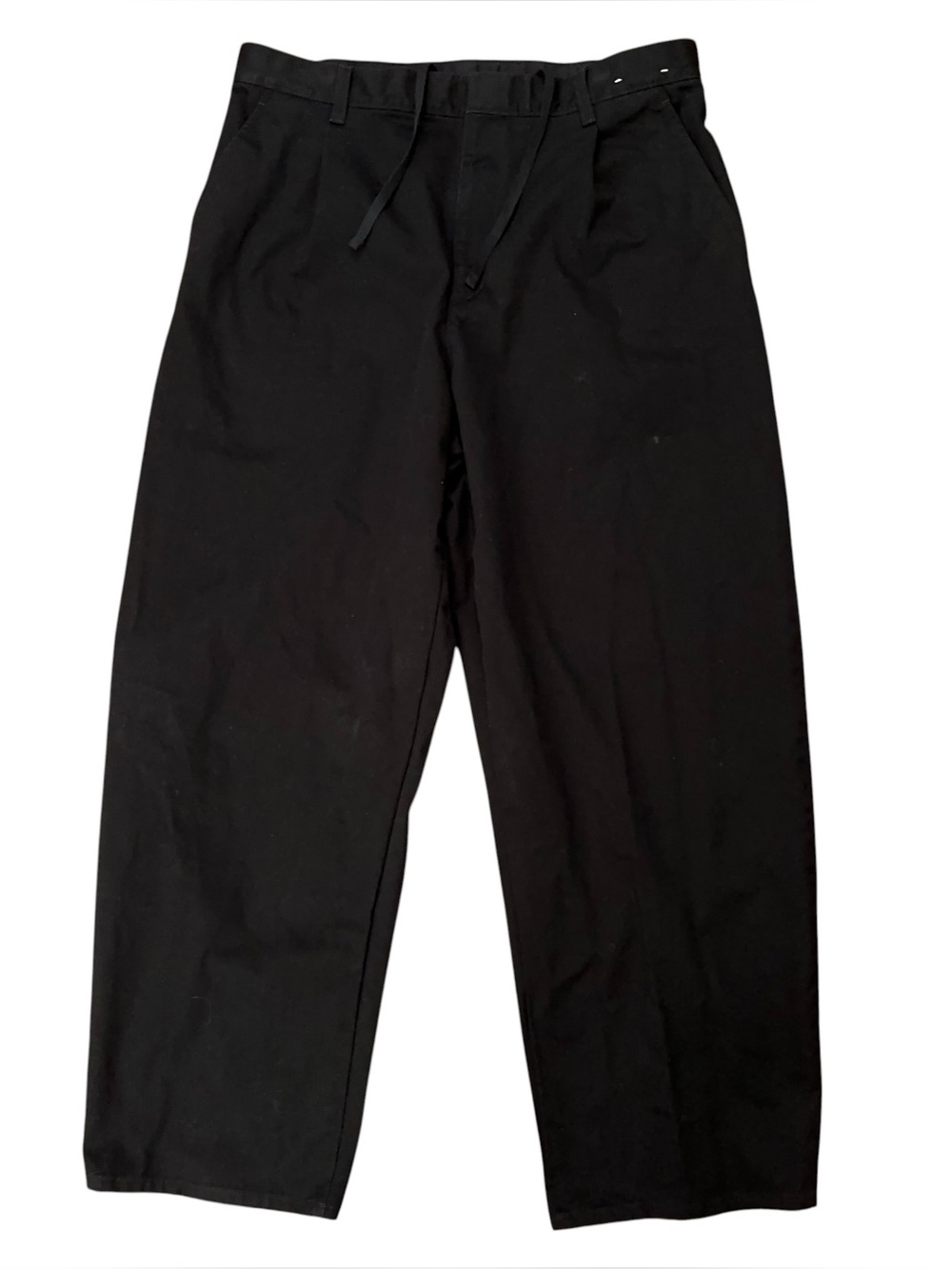 Uniqlo Barrel Leg Wide Pleated Pants Mens Size L Drawstring Cotton Black